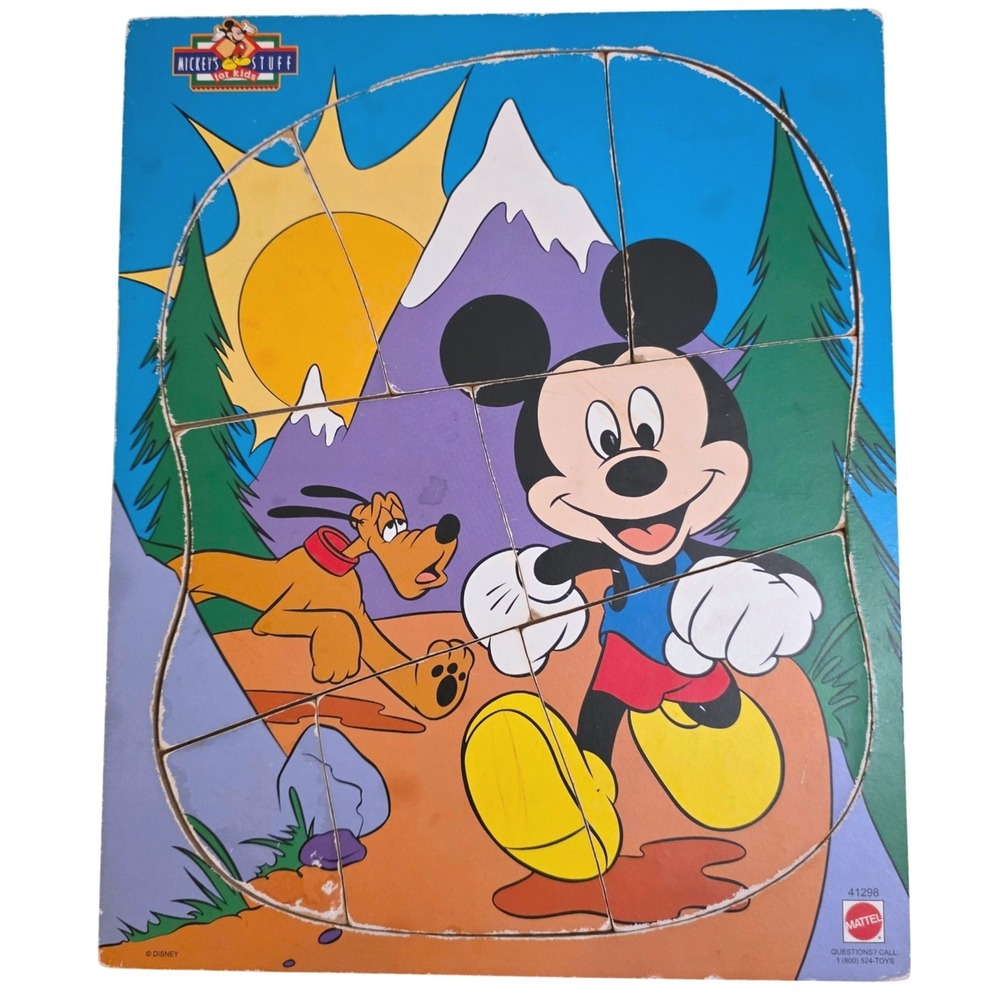 Vintage Mickey Mouse Pluto Wooden Tray Puzzle Mattel